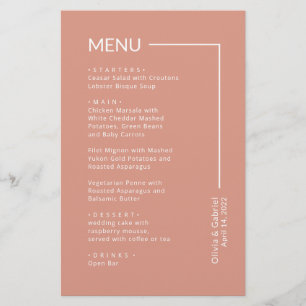 Simple Dusty Pink Typographie menu mariage minimal