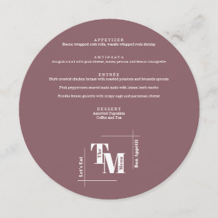 Simple Dusty Purple Modern Chic Wedding Thank You Menu