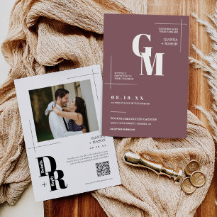 Simple Dusty Purple Modern Minimal Wedding QR Code Invitation