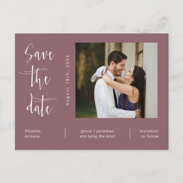 Simple Dusty Purple Photo QR Code Save The Date Postcard (Front)