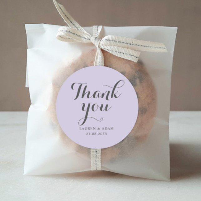 Simple Dusty Purple Thank You Wedding Classic Round Sticker (Creator Uploaded)