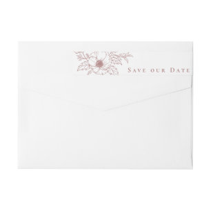 Simple Dusty Rose Anemone Art Floral Save the Date Wrap Around Label