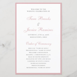 Simple Dusty Rose Élégant programme de mariage for