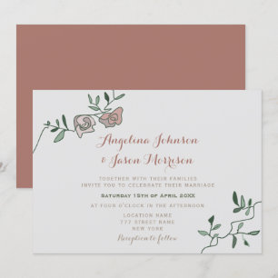 Simple Dusty Rose Greenery Mariage Invitation