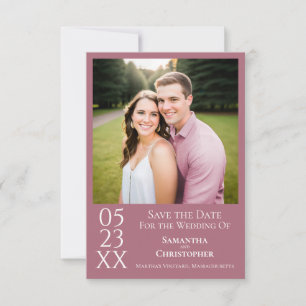 Simple Dusty Rose Modern Minimalist Photo Wedding Save The Date