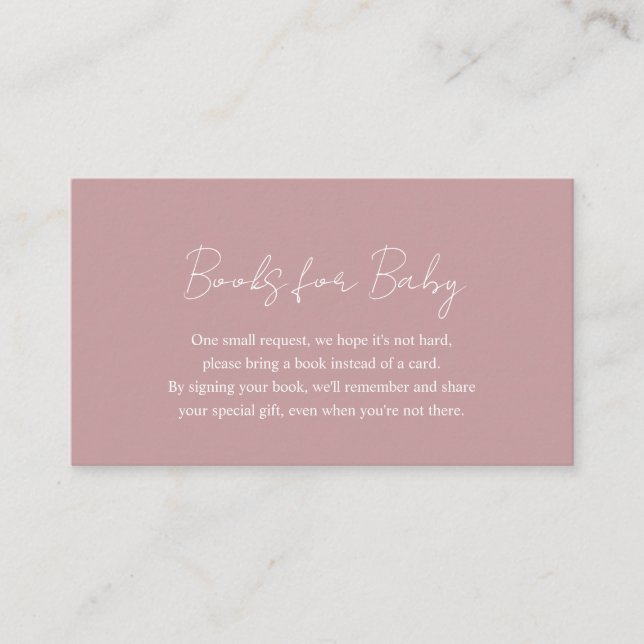 Simple Dusty Rose Pink Baby Shower Books for Baby Enclosure Card (Front)
