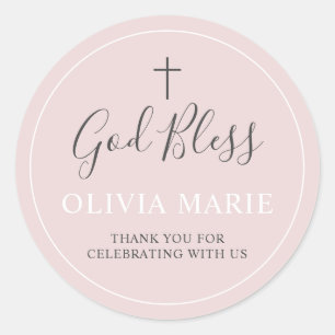 Simple Dusty Rose Pink Baptism Thank You Favor Classic Round Sticker
