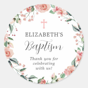 Simple Dusty Rose Pink Baptism Thank You Favor Classic Round Sticker