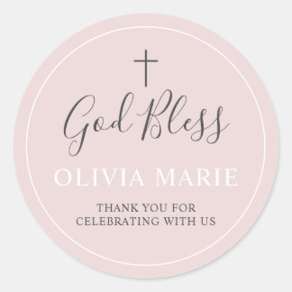 Simple Dusty Rose Pink Baptism Thank You Favour Classic Round Sticker