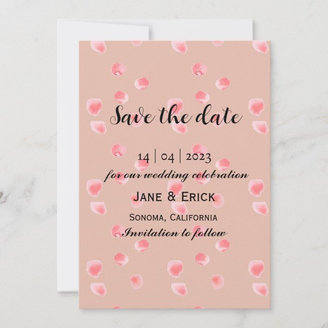 Simple Dusty Rose Pink Rose Petals  Save The Date (Front)