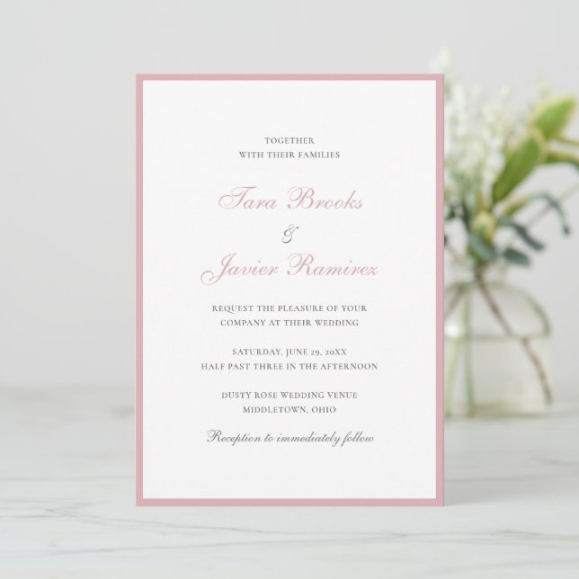 Simple Dusty Rose Pink Traditional Elegant Wedding Invitation (Standing Front)