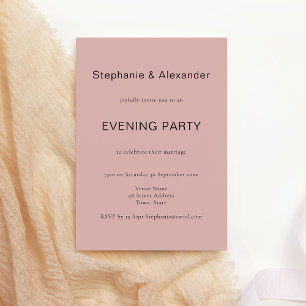 Simple Dusty Rose Pink Wedding Evening Party Invitation