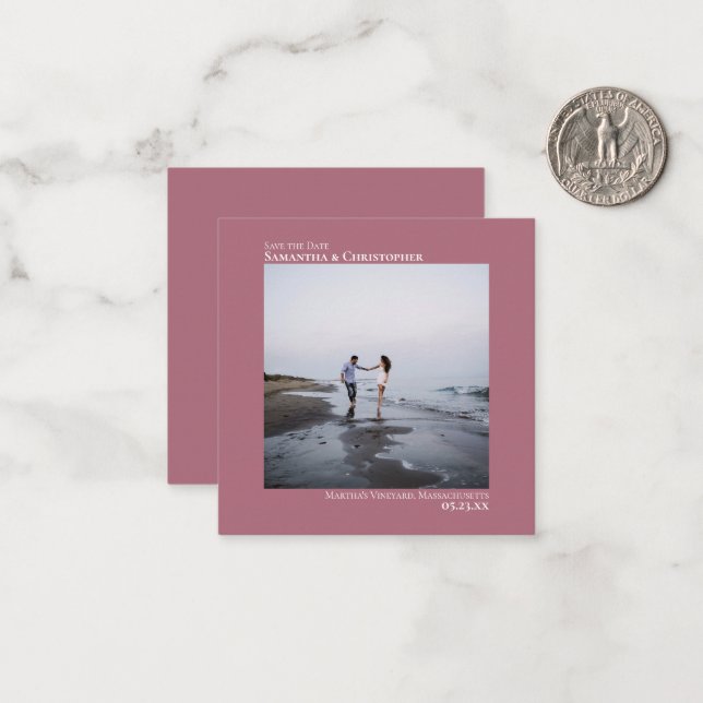 Simple Dusty Rose Wedding Save the Date Photo Mini Card (Front/Back In Situ)