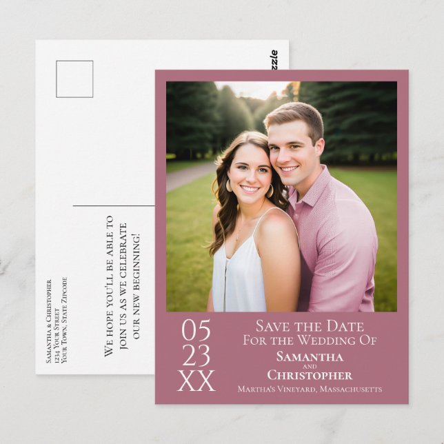 Simple Dusty Rose Wedding Save the Date Photo Postcard (Front/Back)