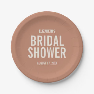 Simple Dusty Terracotta Typography Bridal Shower Paper Plate