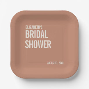 Simple Dusty Terracotta Typography Bridal Shower Paper Plate