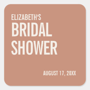 Simple Dusty Terracotta Typography Bridal Shower Square Sticker