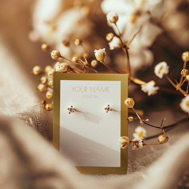 Simple earring display card with gold border (Simple and modern earring display holder with gold border and editable text)