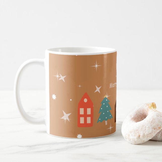 Simple Earth Tone Merry Christmas  Coffee Mug (With Donut)