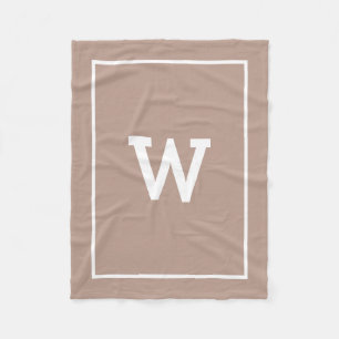 Simple Earthy Beige Toned Initial Monogram Fleece Blanket