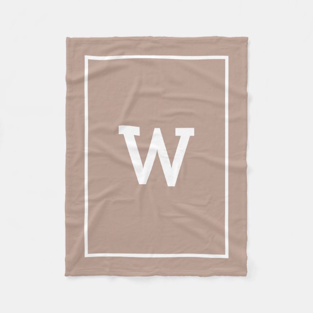 Simple Earthy Beige Toned Initial Monogram Fleece Blanket (Front)