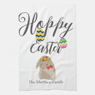 simple easter bunny Happy Easter family Kitchen Towel