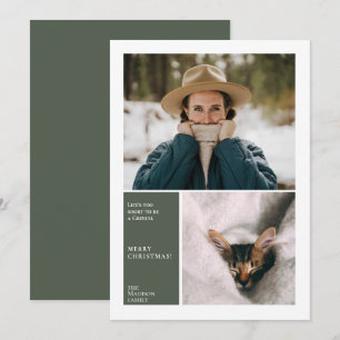 Simple Ebony frame 2 Photo Minimal Holiday Card