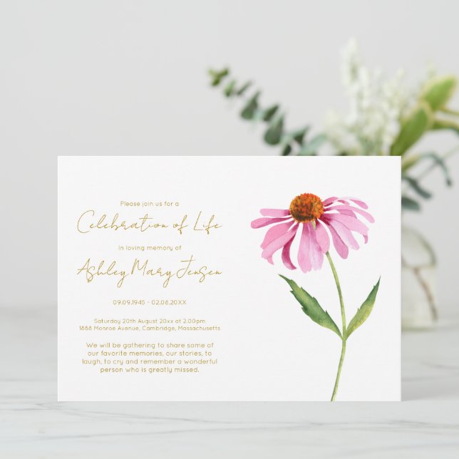 Simple Echinacea Celebration of Life Funeral Invitation (Standing Front)