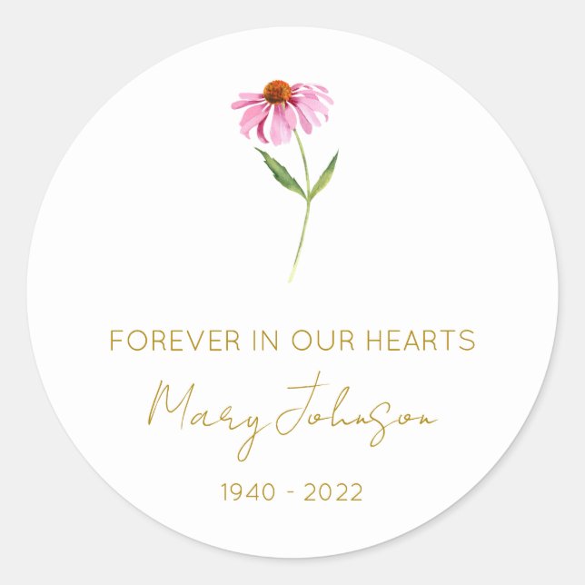 Simple Echinacea Memorial  Classic Round Sticker (Front)
