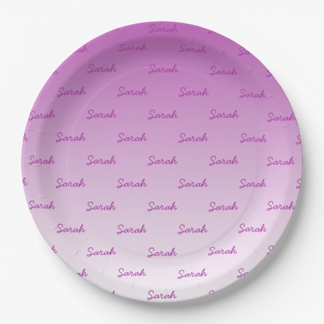 Simple Editable Name | Editable Any Colour Ombre Paper Plate (Front)