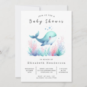 Simple Editable Whale Baby Shower Invitation