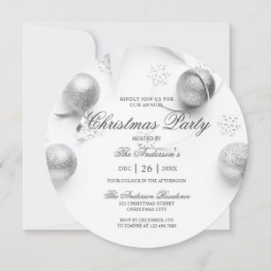 Simple Elagant White and Silver Christmas Party Invitation