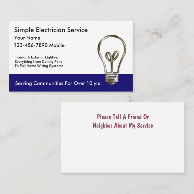 Simple Electrician Business Cards (Front/Back)