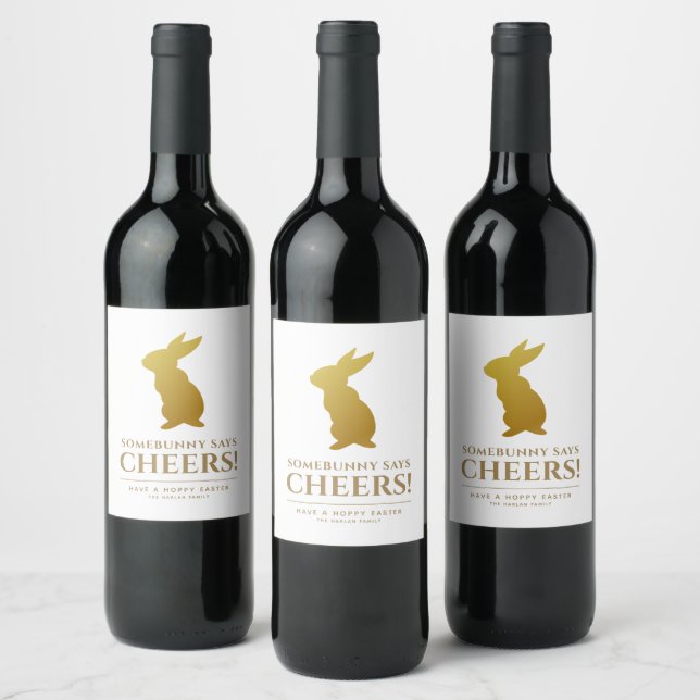 Simple Elegan Easter Bunny Personalized Wine Label (Bottles)