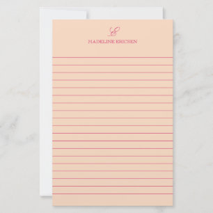 Simple Elegance Apricot Fuchsia Monogram Lined Stationery