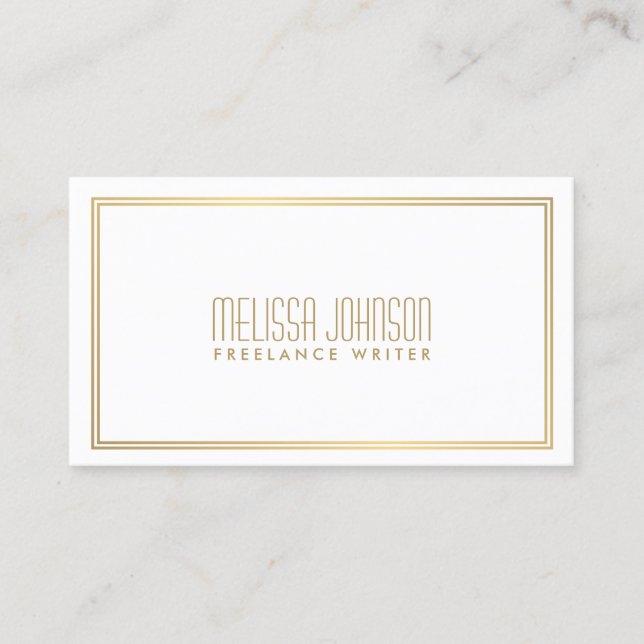 Simple Elegance Art Deco Style White/Faux Gold Business Card (Front)