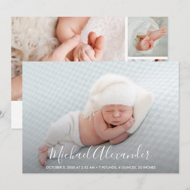 Simple Elegance Baby Boy Photo Birth Announcement (Front/Back)