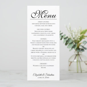 Simple Elegance Black Script on White Wedding Menu