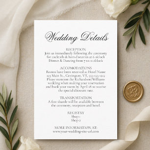 Simple Elegance Black & White Wedding Details Enclosure Card