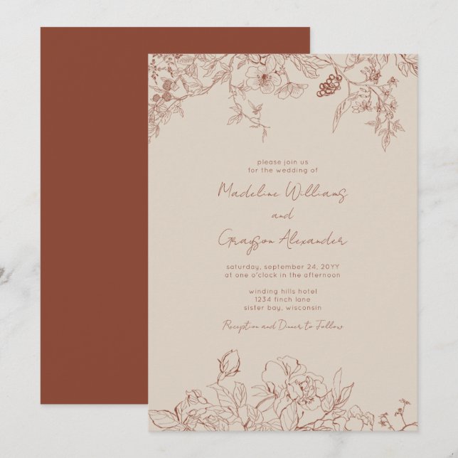 Simple élégance Boho Floral Faire-part de mariage (Devant / Derrière)