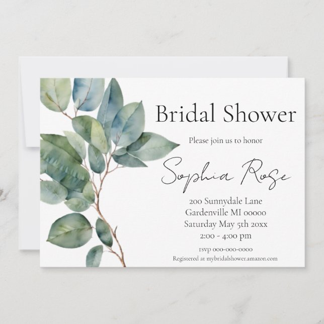 Simple elegance botanical greenery bridal shower  invitation (Front)