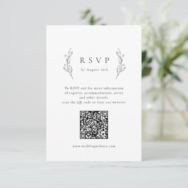 Simple elegance botanical greenery QR code wedding RSVP Card (Standing Front)