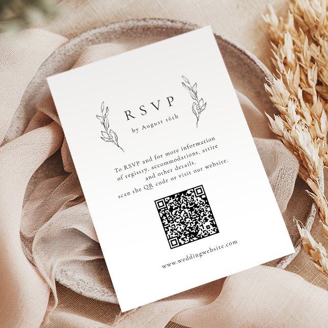 Simple elegance botanical greenery QR code wedding RSVP Card (Simple elegance botanical greenery QR code wedding RSVP Card)