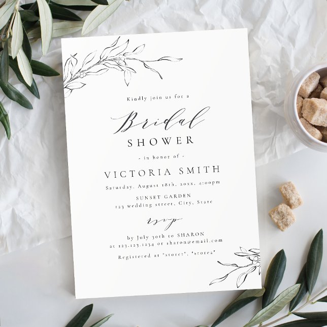 Simple elegance botanical leaves bridal shower invitation (Simple elegance botanical leaves bridal shower invitation)