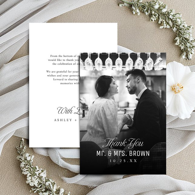 Simple Elegance Classy Script Photo Wedding  Thank You Card (Simple Elegance Classy Script Photo Wedding Thank You Card)
