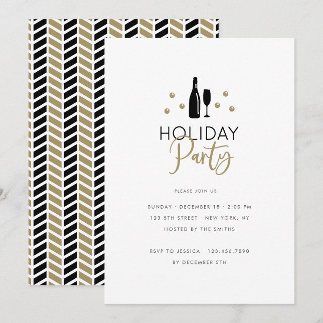 Simple Elegance Cocktail Bubbles Holiday Party Invitation (Front/Back)