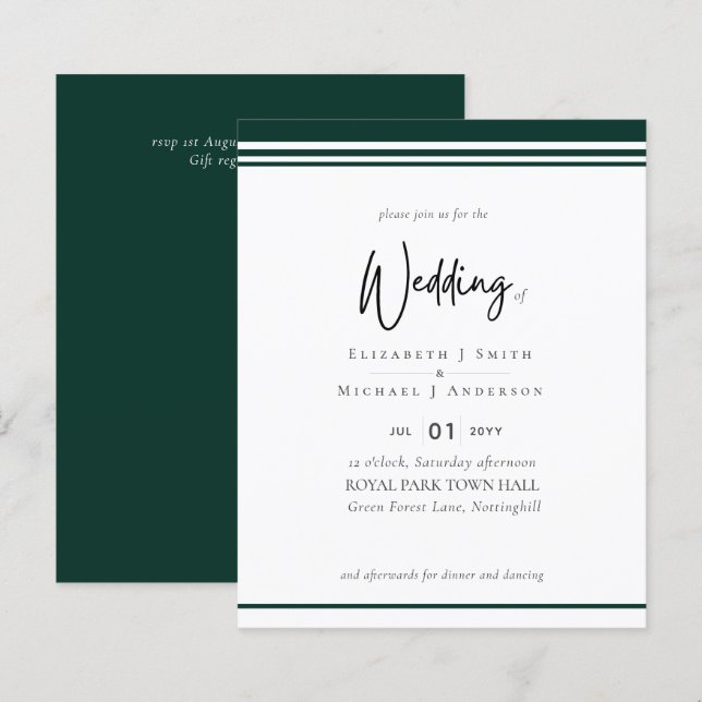 Simple Elegance Deep Green Modern Budget Wedding (Front/Back)