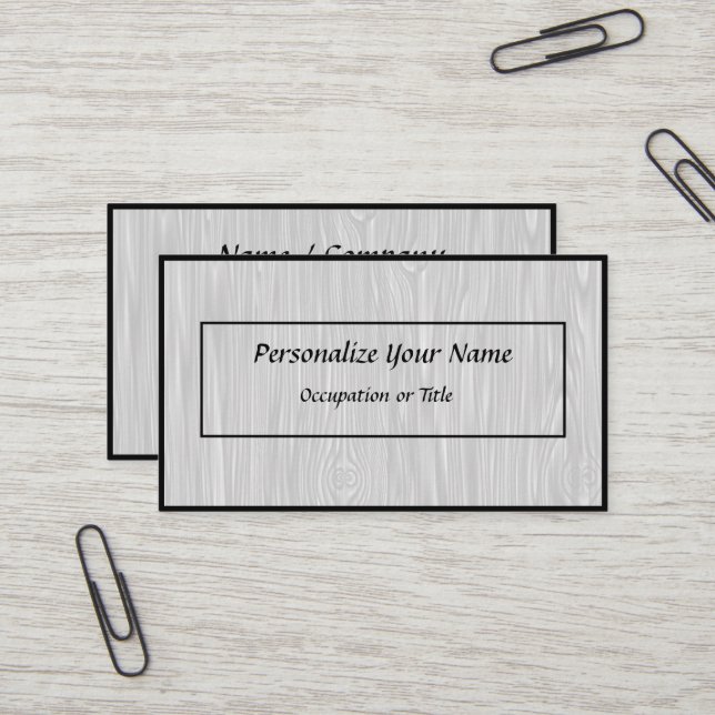 Simple Elegance Faux White Wood Black  Business Card (Front/Back In Situ)