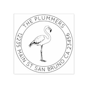 Simple Elegance - Flamingo Family Return Address Rubber Stamp