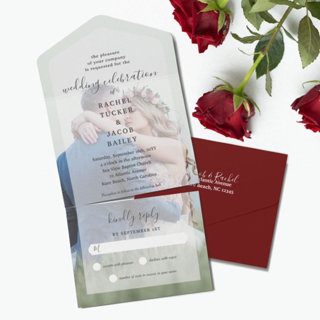 Simple Elegance Full-Photo Burgundy Red Wedding All In One Invitation (Creator Uploaded)